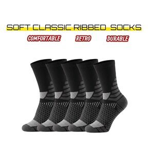 Men's Geometric Ribbed Dress Socks 7-10 Black Retro Soft Durable 5 Pack NEW